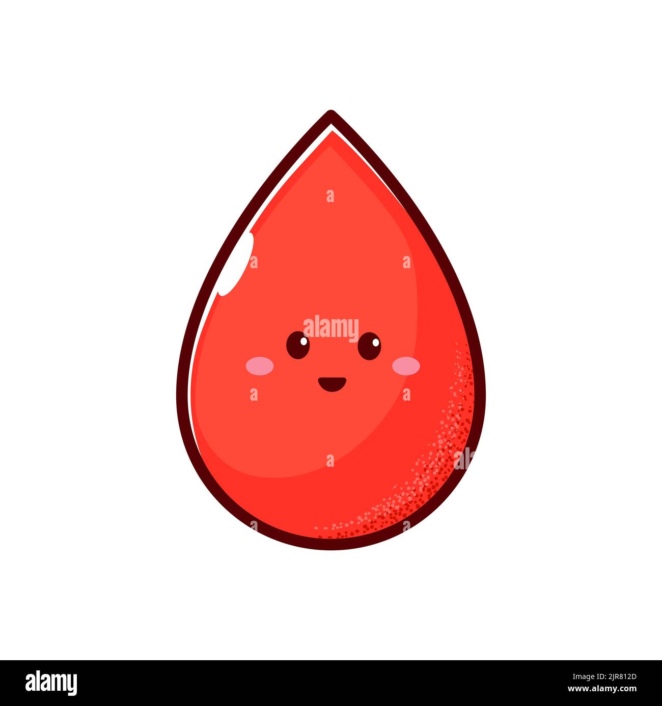 Carino felice sangue sorridente goccia isolato divertente personaggio cartone animato. Vettore divertente goccia di sangue con cute viso, bambini, baby personage kawaii emoticon Illustrazione Vettoriale
