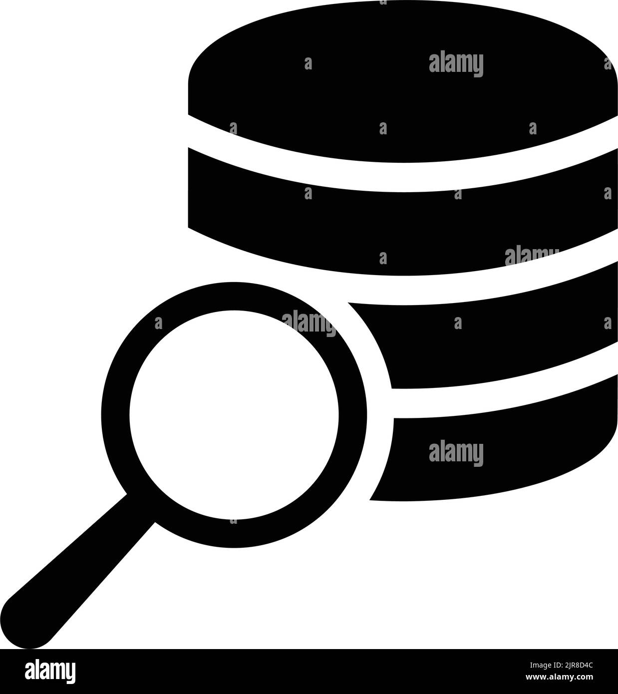 Database, l'icona di ricerca è isolata su sfondo bianco. Da utilizzare per scopi di grafica e web design o commerciali. File EPS vettoriale. Illustrazione Vettoriale