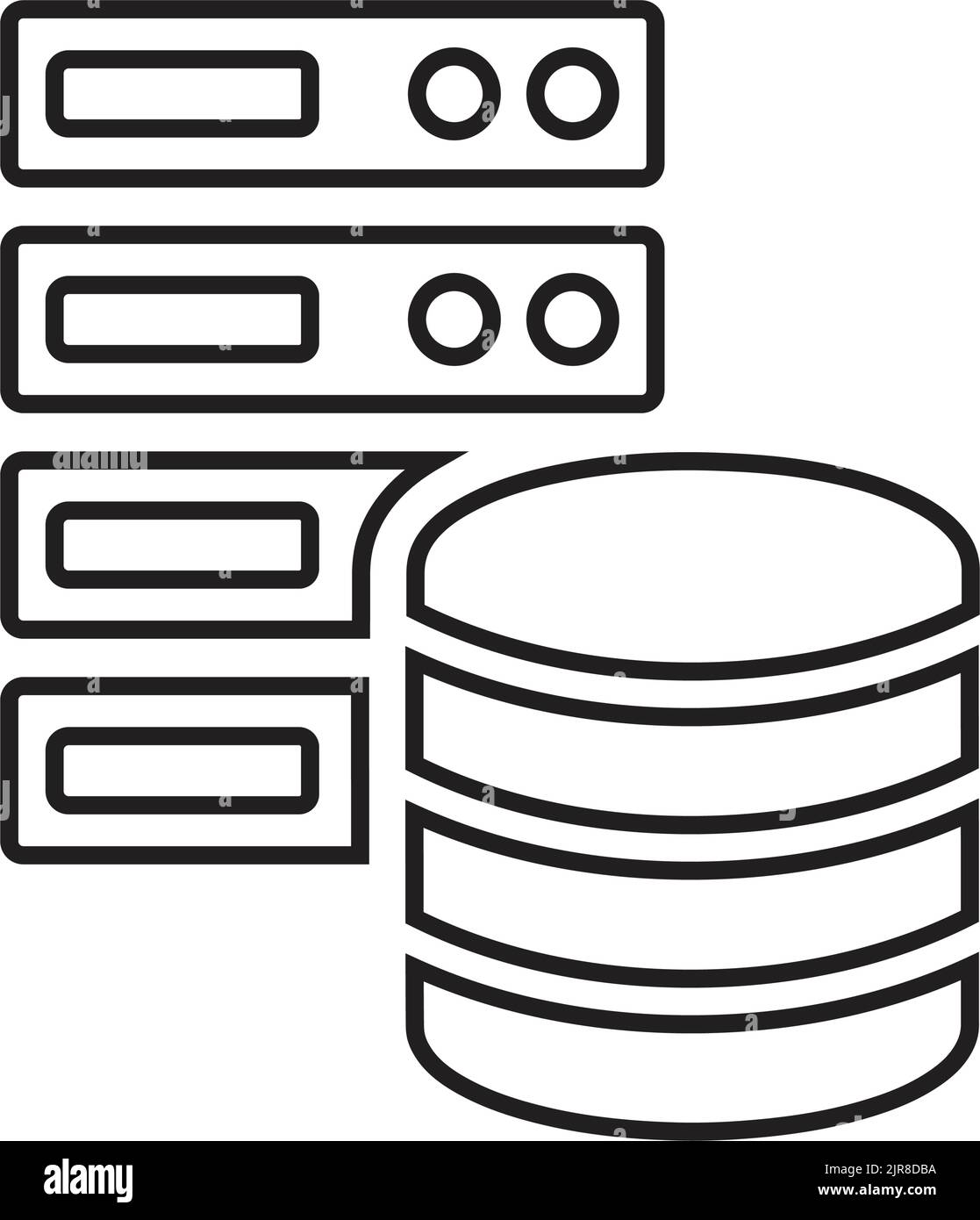 Database, l'icona del server è isolata su sfondo bianco. Da utilizzare per scopi di grafica e web design o commerciali. File EPS vettoriale. Illustrazione Vettoriale