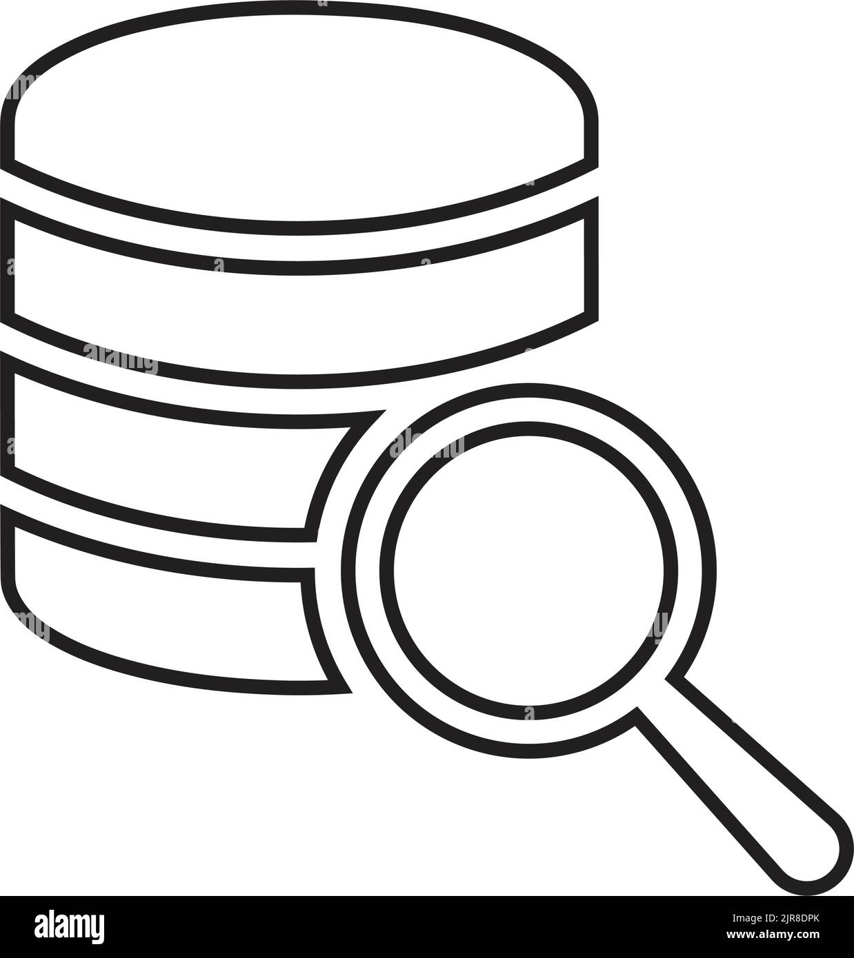 Database, l'icona di ricerca è isolata su sfondo bianco. Da utilizzare per scopi di grafica e web design o commerciali. File EPS vettoriale. Illustrazione Vettoriale