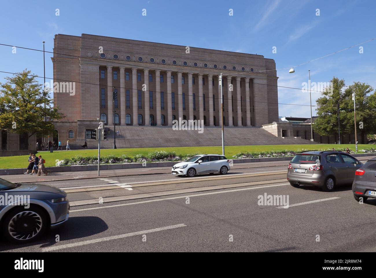 Helsinki, Finlandia - 20 agosto 2022: Vista esterna dell'edificio del parlamento finlandese. Foto Stock