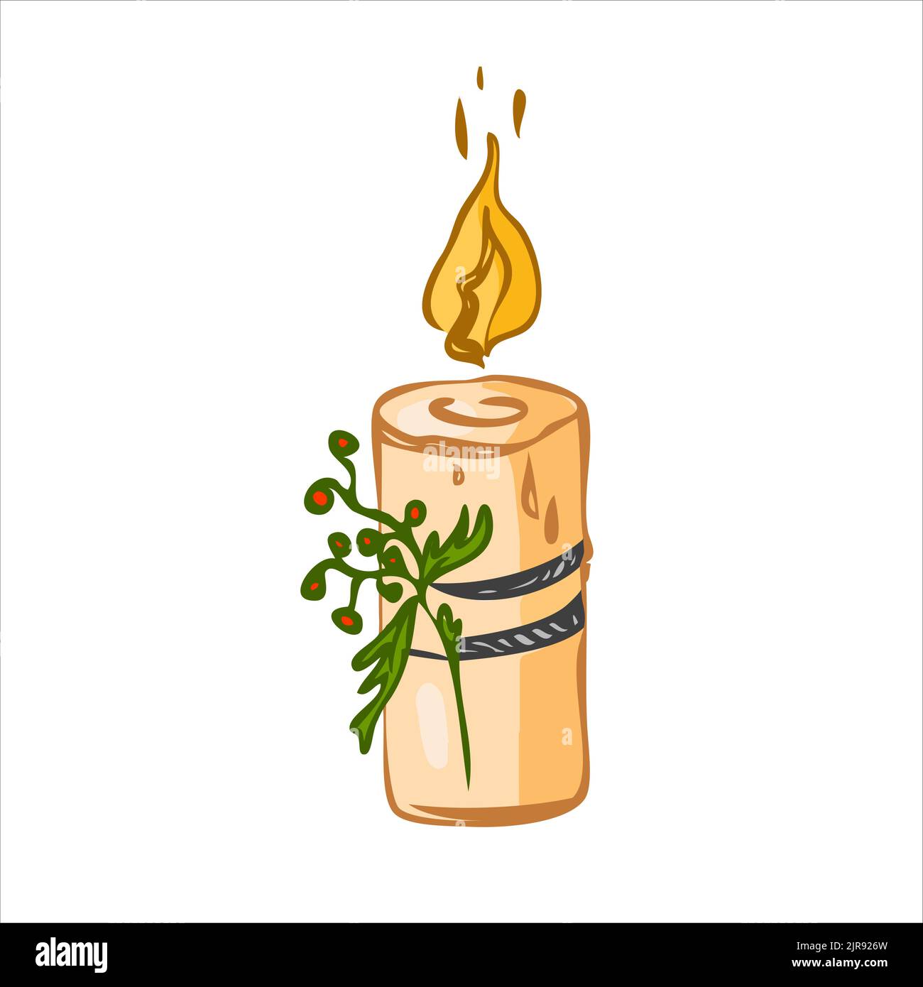 Candela che brucia in stile rustico. Concetto di raccolto. Illustrazione vettoriale Illustrazione Vettoriale