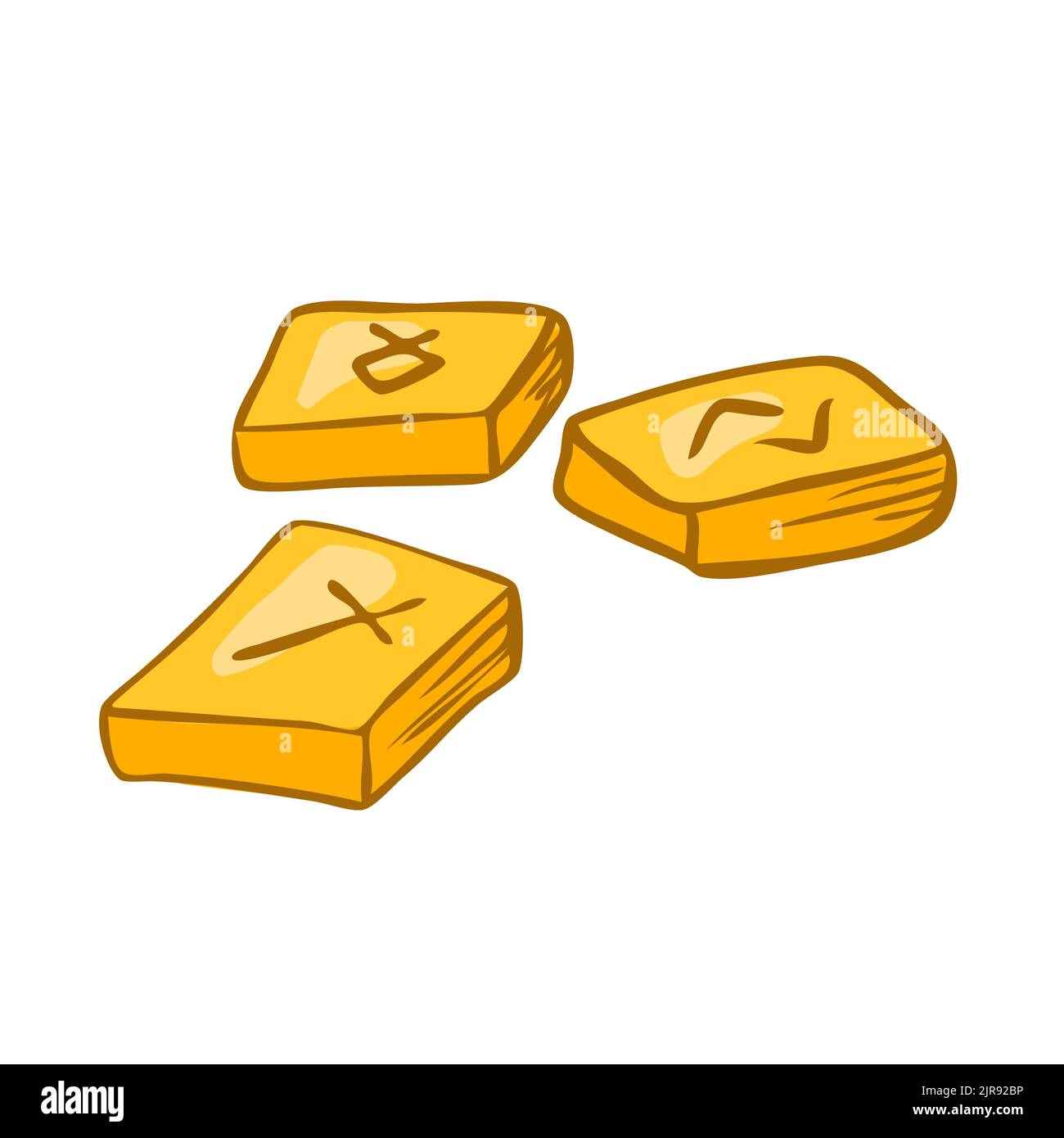 Rune di legno con simboli. Illustrazione vettoriale in stile disegnato a mano Illustrazione Vettoriale