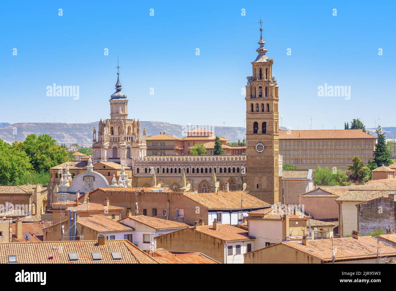 Vista elevata della cattedrale di Tarazona ad Aragona, Spagna Foto Stock