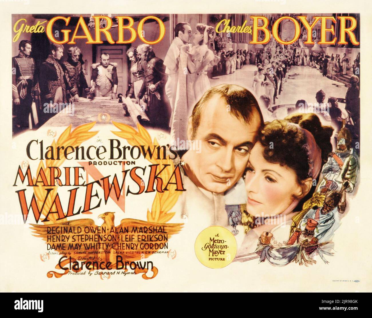 Greta Garbo e Charles Boyer nella produzione di Clarence Brown Marie Walewska (Conquest) - poster del film d'epoca - (MGM, 1937) Foto Stock