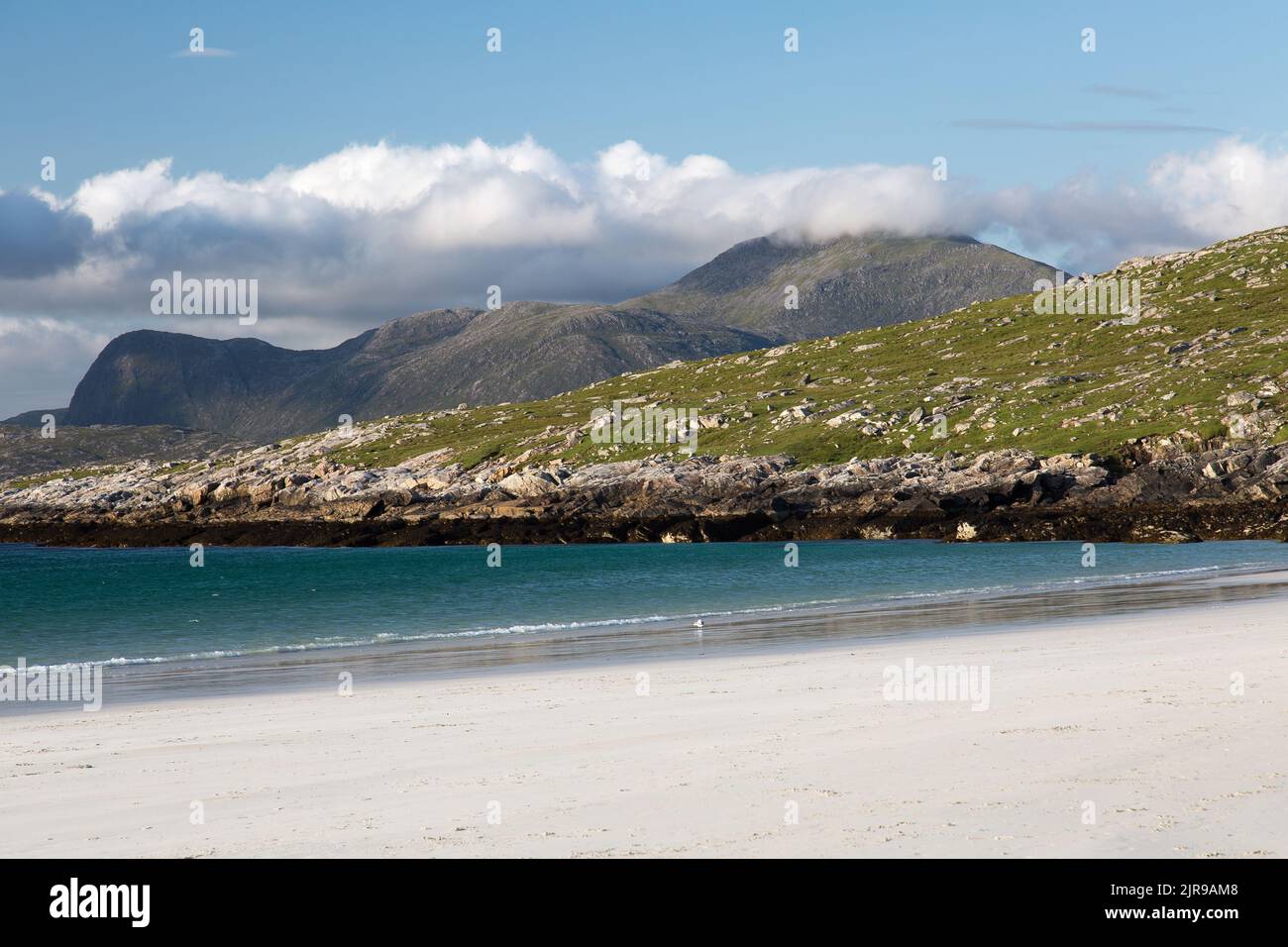 Spiaggia di sabbia Luskentyre, Sound of Taransay, Harris, Isola di Harris, Ebridi, Ebridi esterne, Western Isles, Scozia, Regno Unito, Gran Bretagna Foto Stock