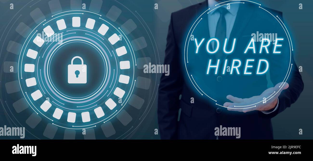 Testo che mostra l'ispirazione che siete assunti. Business Showcase Recruitment essere selezionato per un lavoro il candidato giusto imprenditore presentare importante Foto Stock