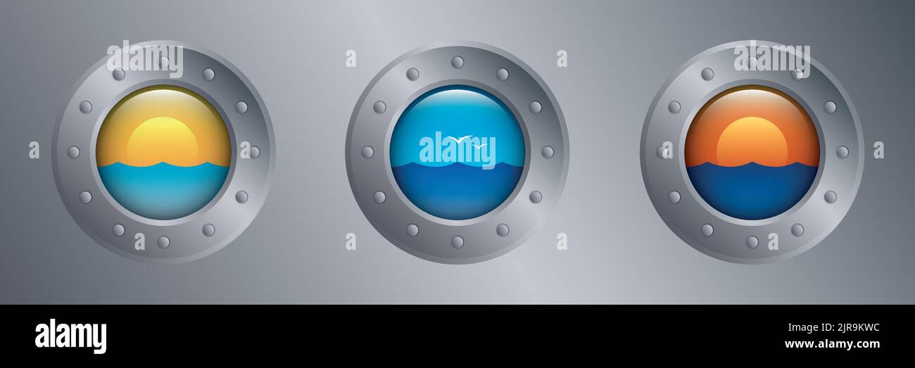 icona porthole con vista mare vacanza marina design Illustrazione Vettoriale