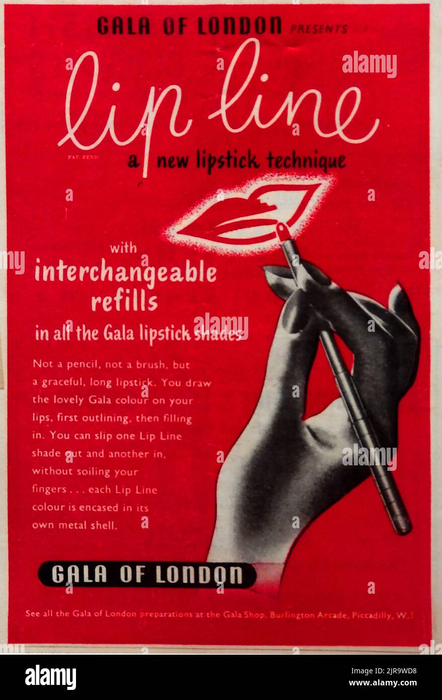 Una pubblicità britannica del 1946 per LIP Line Lipstick (Gala di Londra) Foto Stock