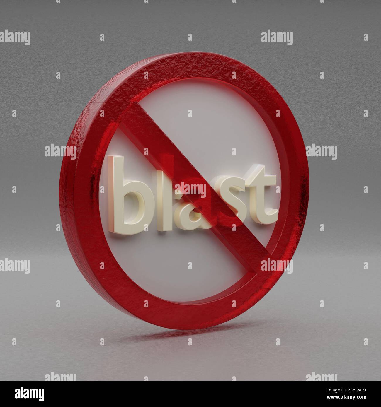 Bella illustrazione astratta BLAST proibito, segno di divieto, divieto, simbolo di avvertimento icona su uno sfondo grigio. 3d illustrazione del rendering. B Foto Stock