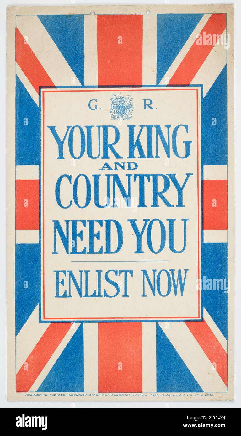 Poster, "il tuo re e il tuo paese", 1915, Regno Unito, della Commissione parlamentare di reclutamento, H. & C.G. Ltd. Dono del Dipartimento della Difesa, 1919. Foto Stock