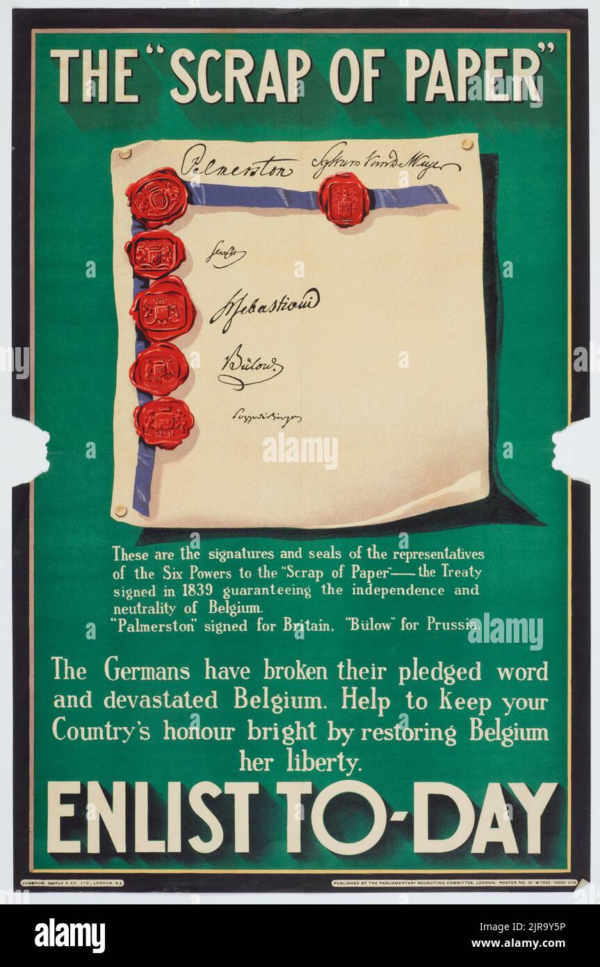 Poster, 'The 'Scrap of Paper', novembre 1914, Regno Unito, dalla commissione parlamentare di reclutamento, Johnson Riddle & Co. Ltd. Dono del Dipartimento della Difesa, 1919. Foto Stock