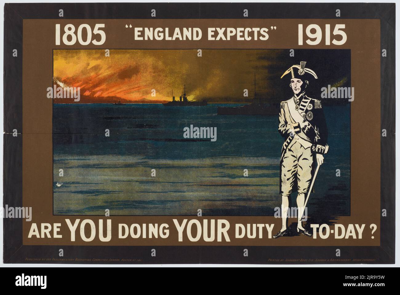 Poster, '1805 'l'Inghilterra si aspetta' 1915', 1915, Regno Unito, dal Comitato parlamentare di reclutamento, Seargeant Bros. Ltd. Dono del Dipartimento della Difesa, 1919. Foto Stock