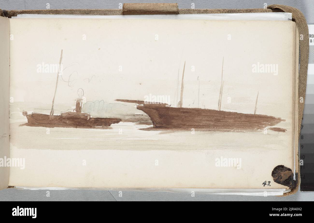 Lavare il disegno della scena della barca. Da: Marine and Marken Sketchbook., circa 1870-1871, di Petrus van der Velden. Regalo di W. Fergusson Hogg, 1967. Foto Stock