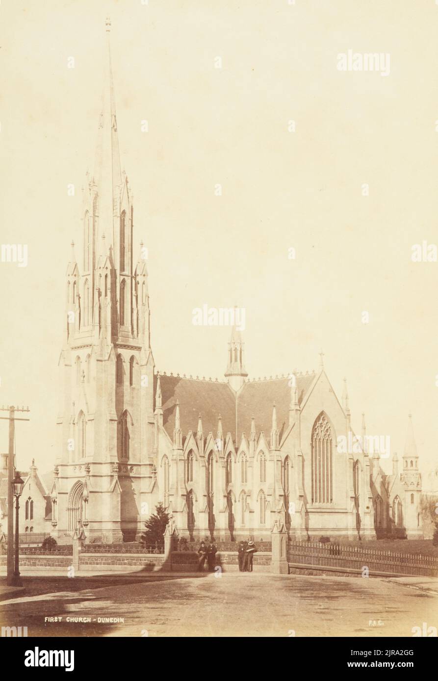 Prima chiesa, Dunedin. Dall'album: N. Z. Scenografie, 1876-1878, Dunedin, di Frank Coxhead. Foto Stock