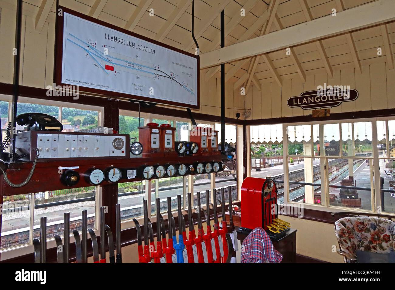 Llangollen station Heritage, storico Signal Box, Galles del Nord, Regno Unito Foto Stock