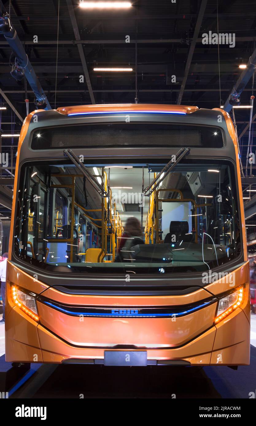 Bus elettrico Caio eMillenium in mostra alla LAT.BUS 2022 esposizione, che si svolge nella città di São Paolo. Foto Stock