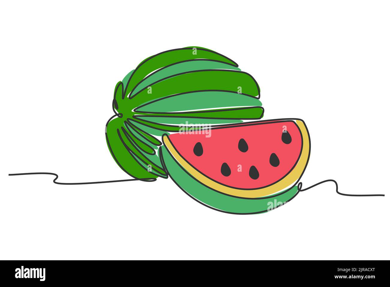 semplice colore piatto disegno continuo di un'unica linea di frutti di anguria. Illustrazione vettoriale per un design naturale e salutare Illustrazione Vettoriale