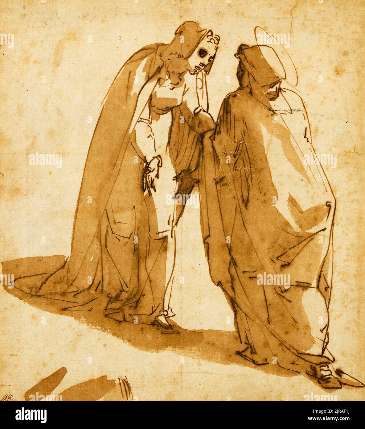 Luca Cambiaso disegno, la Visitazione, penna e inchiostro, circa 1580 Foto Stock