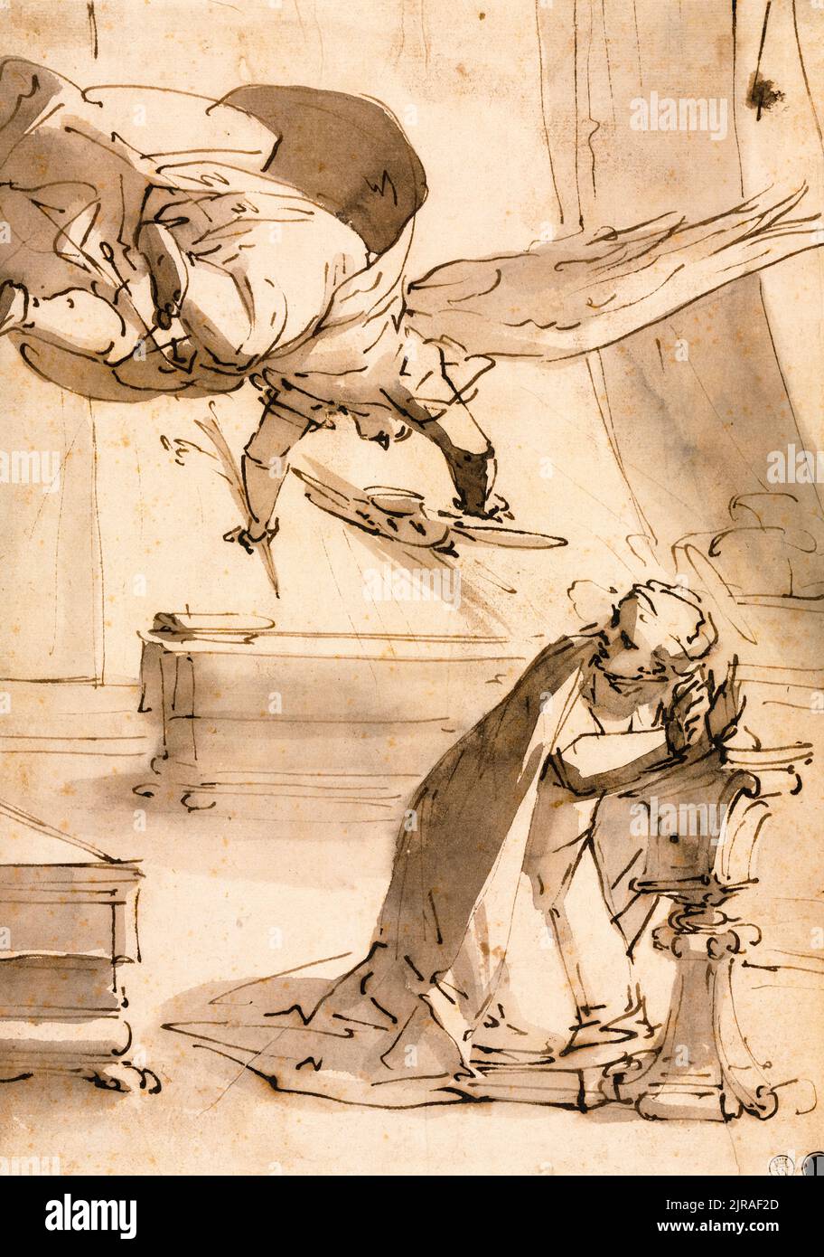Luca Cambiaso, l'Annunciazione, disegno in penna e inchiostro, circa 1568 Foto Stock