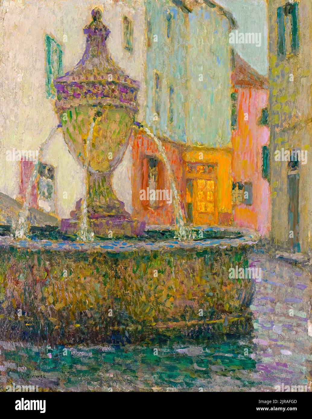 Henri le Sidaner, la fontaine, Saint-Paul de Vence, pittura in olio a bordo, 1925 Foto Stock