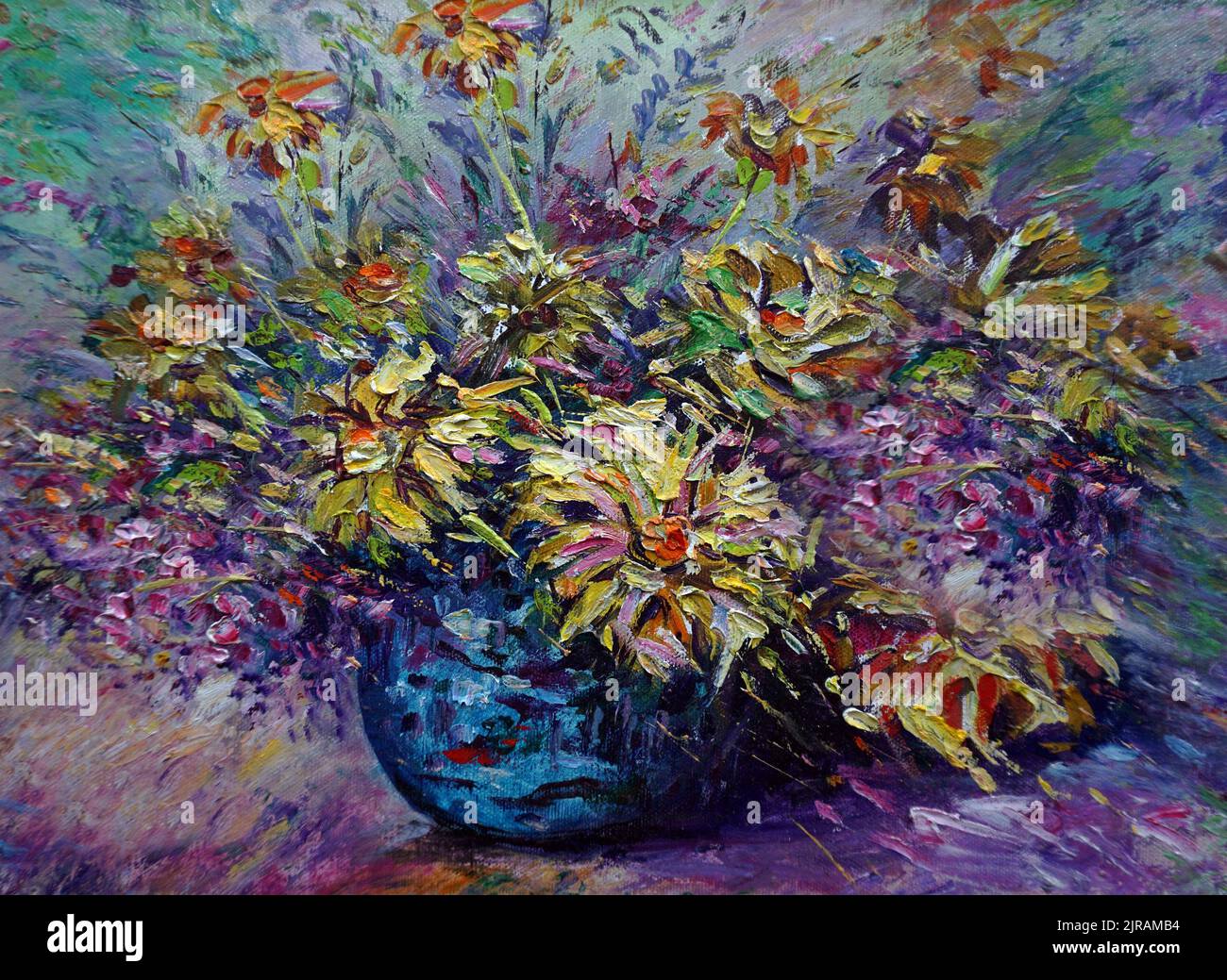 Pittura d'arte olio colore fiore in vaso Foto Stock