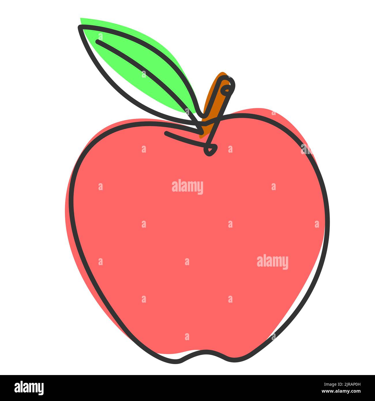 semplice colore piatto disegno continuo di una linea di un frutto di mela. Illustrazione vettoriale per un design naturale e salutare Illustrazione Vettoriale