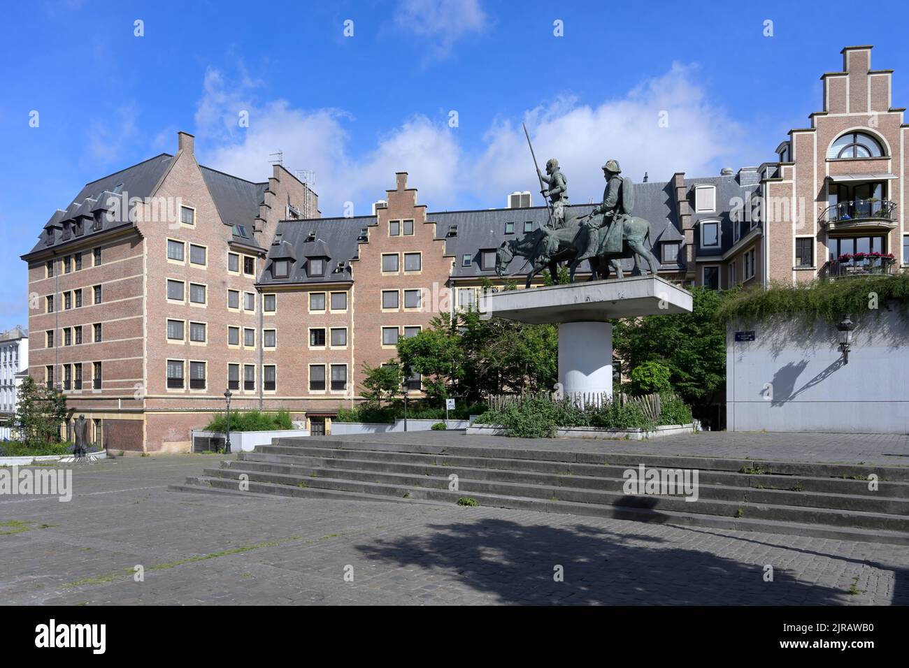 Piazza di Spagna con la statua di Don Quichotte e Sancho Panza, Bruxelles, Brabante, Belgio Foto Stock