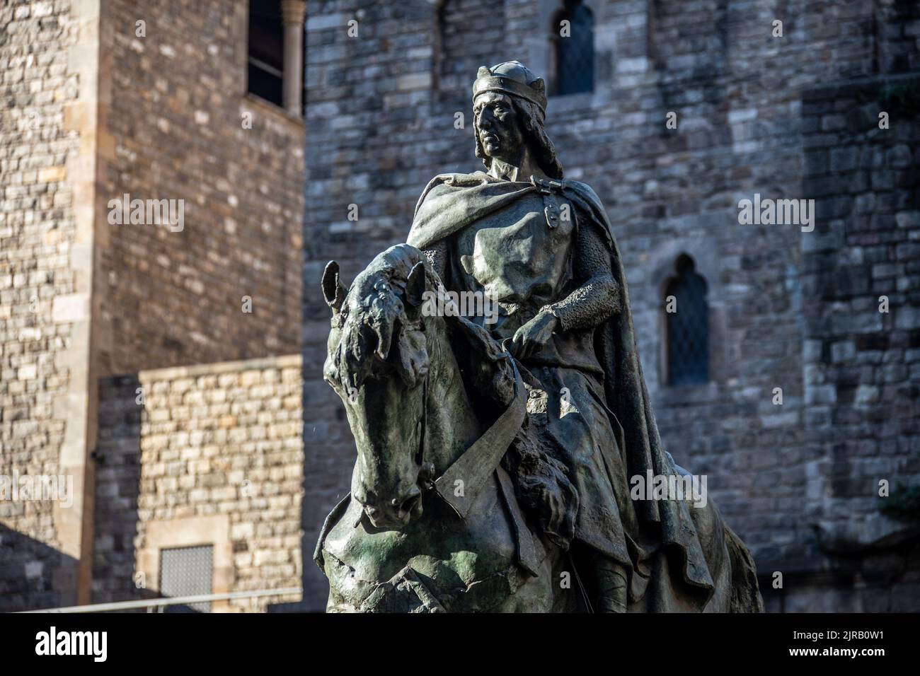 Statua montata di Ramon Berenguer III, Barcellona, Spagna Foto Stock