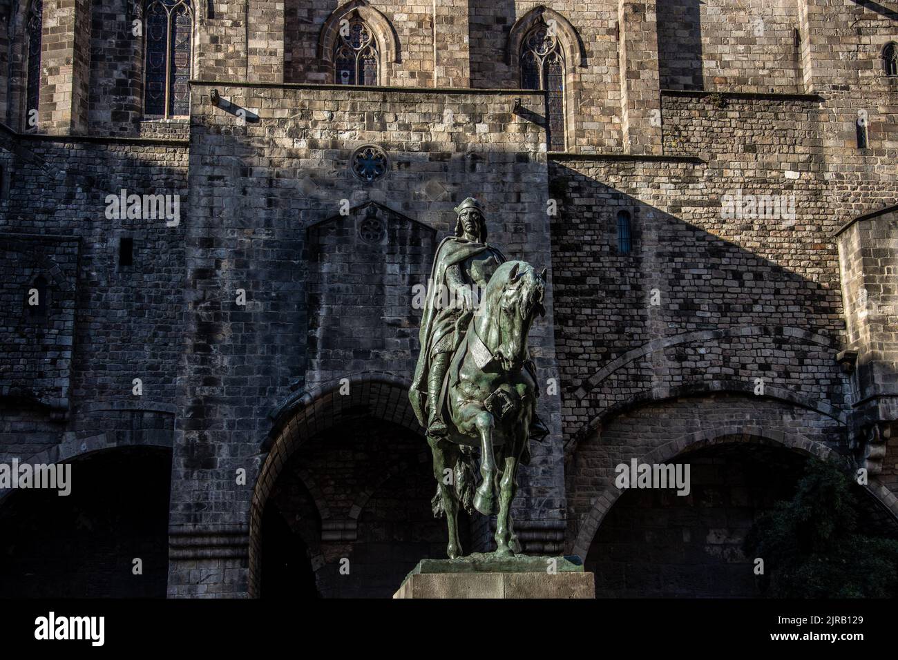 Statua montata di Ramon Berenguer III, Barcellona, Spagna Foto Stock