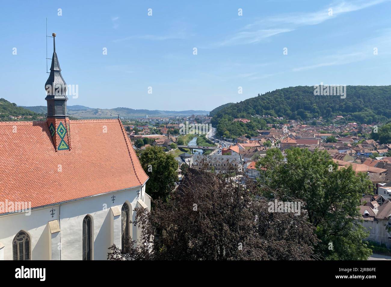 Vista sul centro storico di Sighișoara Foto Stock