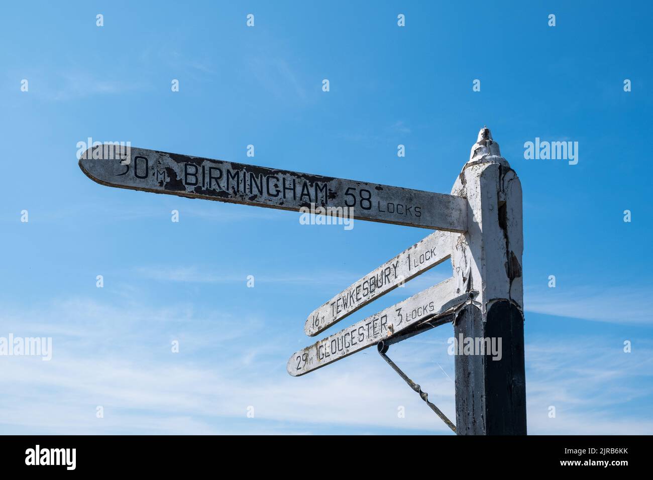 Cartello di direzione posta a Diglis Basin presso il canale di Worcester dove incontra il fiume Severn a Worcester, Regno Unito Foto Stock