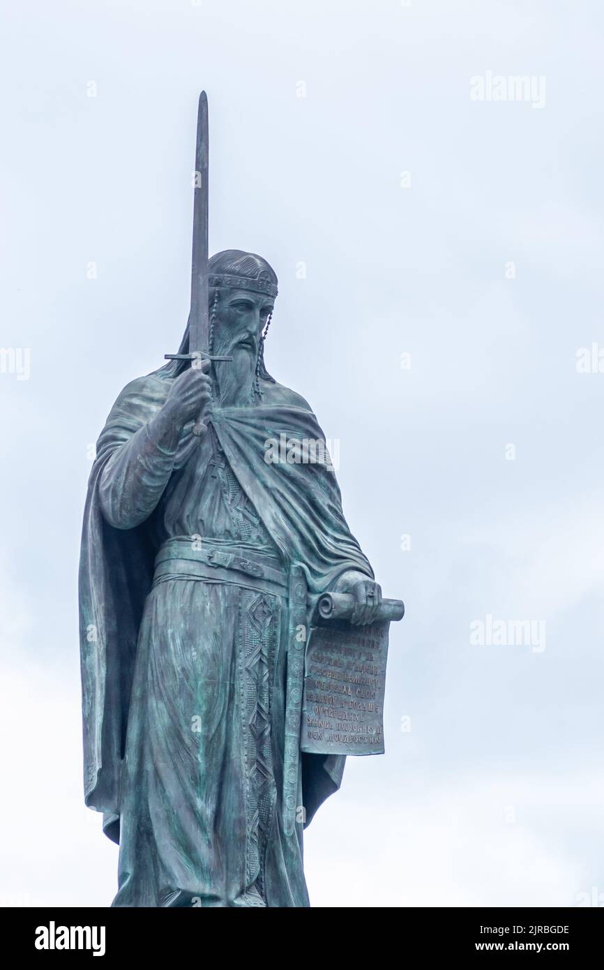 Belgrado, Serbia - 22 agosto 2022. Vista della Statua di Stafan Nemanja nel centro di Belgrado, Serbia. Il monumento a Stefan Nemanja si trova Foto Stock