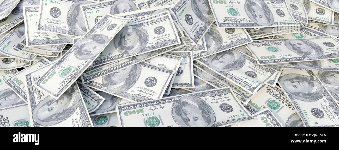 Economia DEGLI STATI UNITI. Stati Uniti d'America cento dollari USD banconote sfondo. rendering 3d Foto Stock