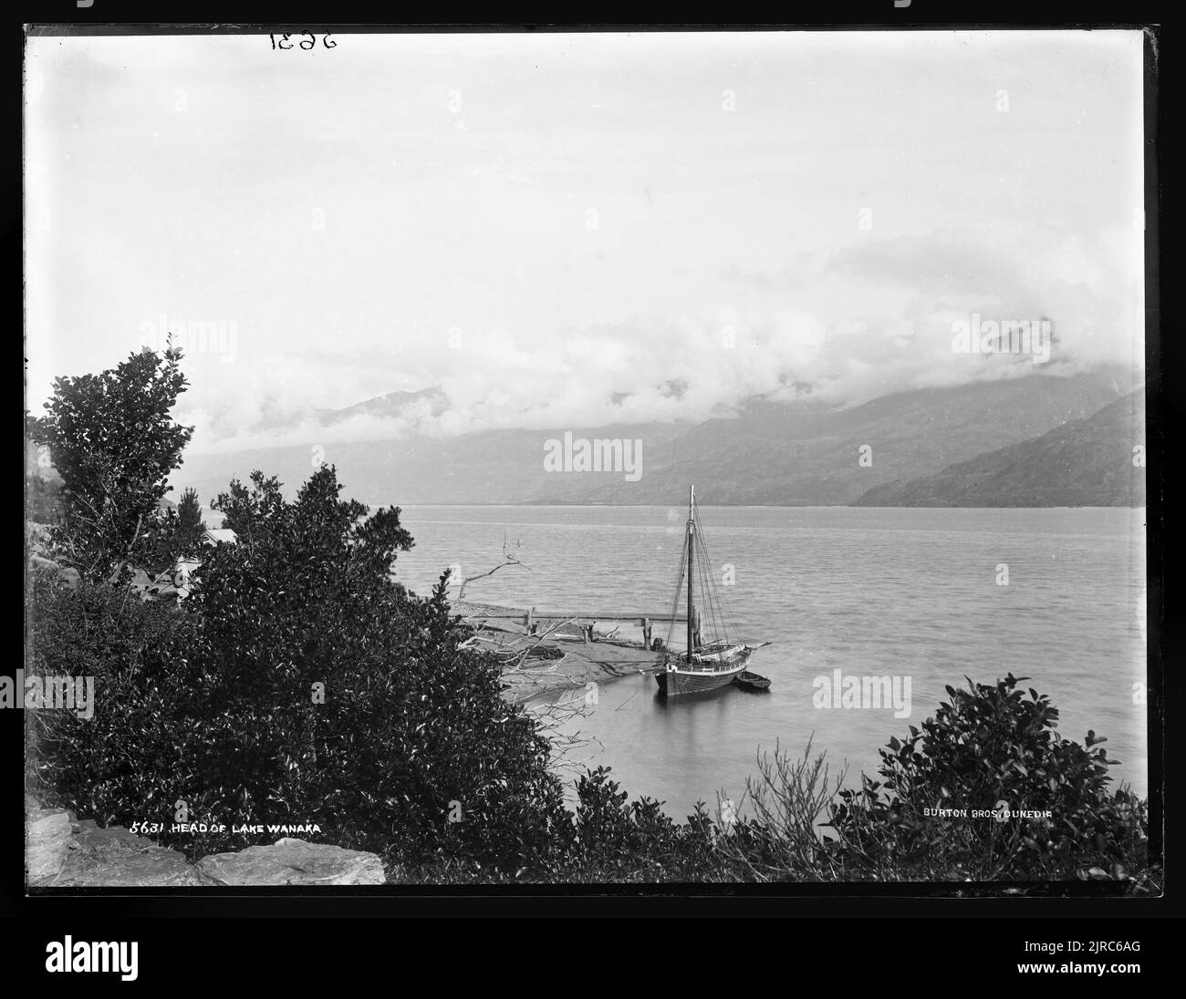 Capo del lago Wanaka, Nuova Zelanda, di Burton Brothers. Foto Stock