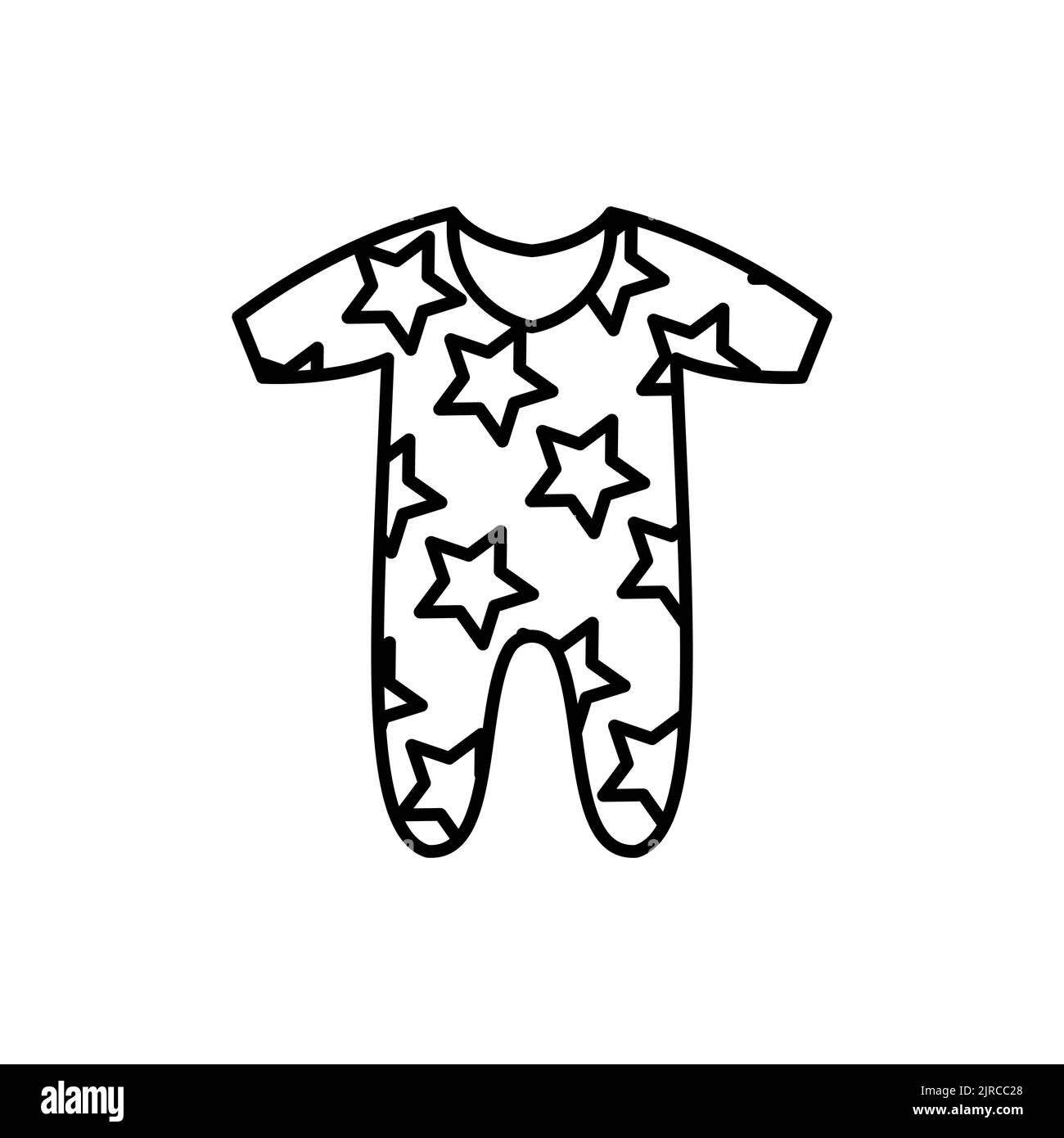 Semplice pigiama bambino contorno icona vettoriale. EPS 10... Bambini moda abiti piatti.... I neonati indossano.. Abbigliamento base per bambini. Bambini Romper lato anteriore.. Foto Stock