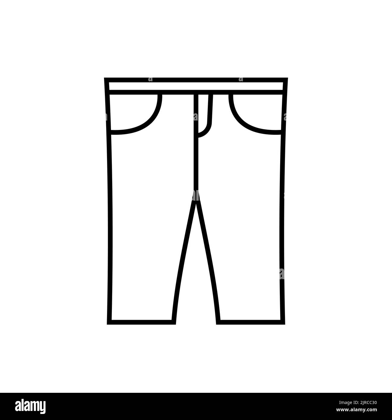 Jeans classici per bambini, pantaloni contorno icona.... EPS 10 illustrazione su bianco. Pantaloni simbolo..... Babyes segno di usura... Moda abbigliamento casual per bambini. Foto Stock