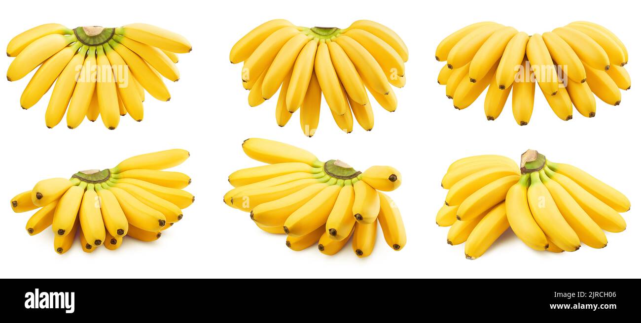 Grappolo di banane isolati su sfondo bianco, percorso di clipping, tutta la profondità di campo Foto Stock