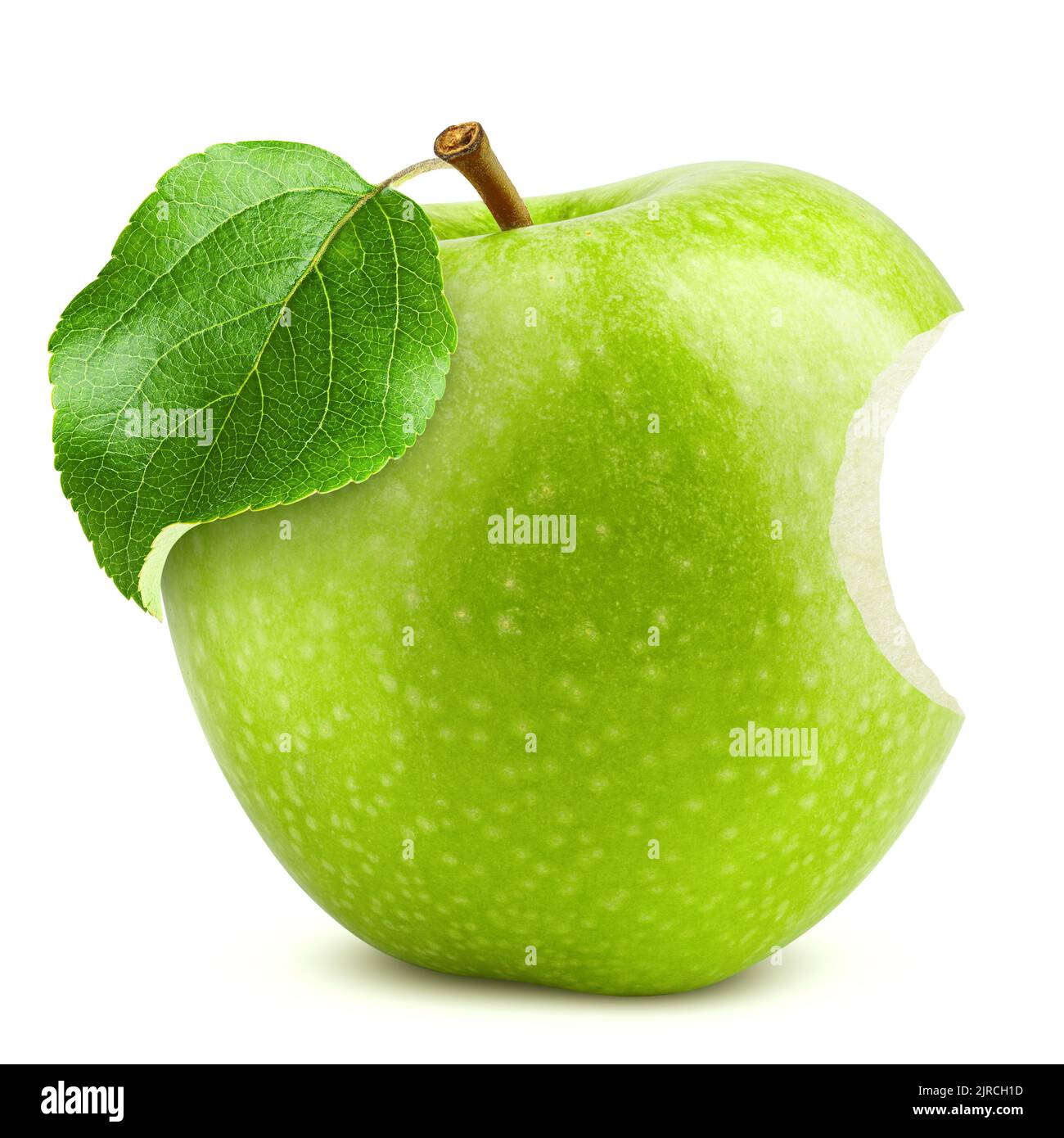Verde mela succosa, bite, isolato su sfondo bianco, tracciato di ritaglio Foto Stock