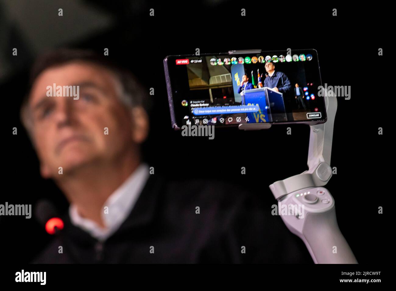 San Paolo, Brasile, 09 agosto 2022. Jair Messias Bolsonaro, Presidente brasiliano in conferenza stampa. Foto Stock