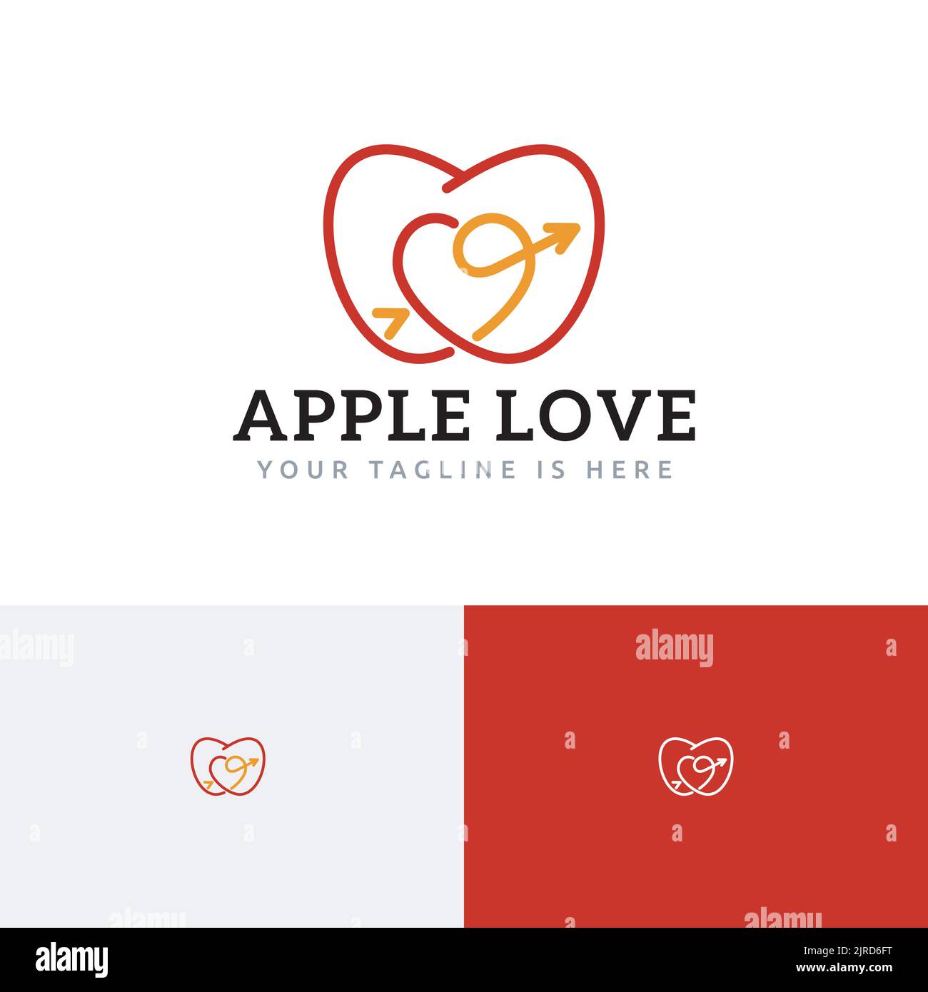 Logo Apple Love Heart Arrow Fruit Healthy Food Line Illustrazione Vettoriale