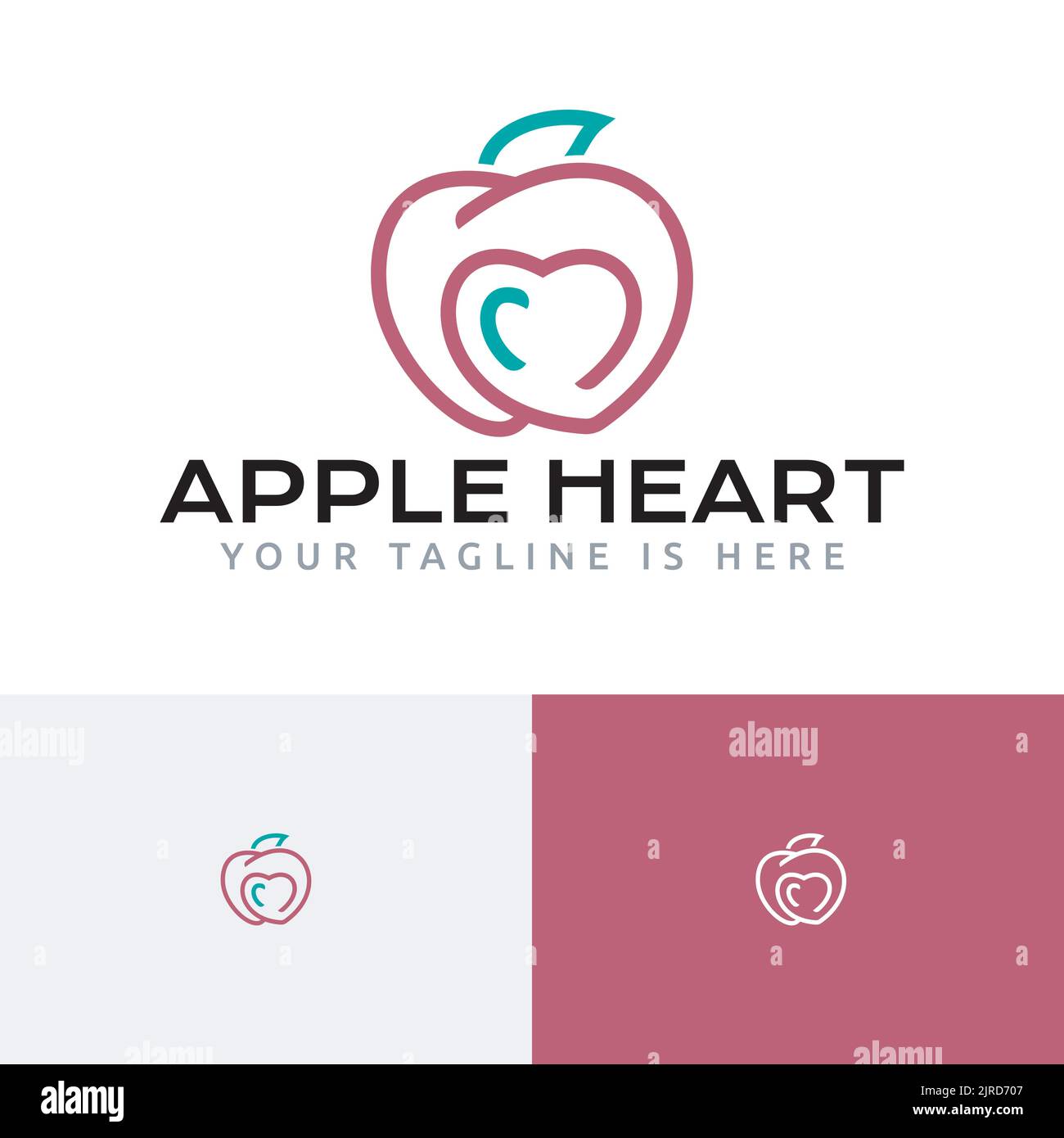 Logo Apple Love Heart Fruit Healthy Food Line Illustrazione Vettoriale