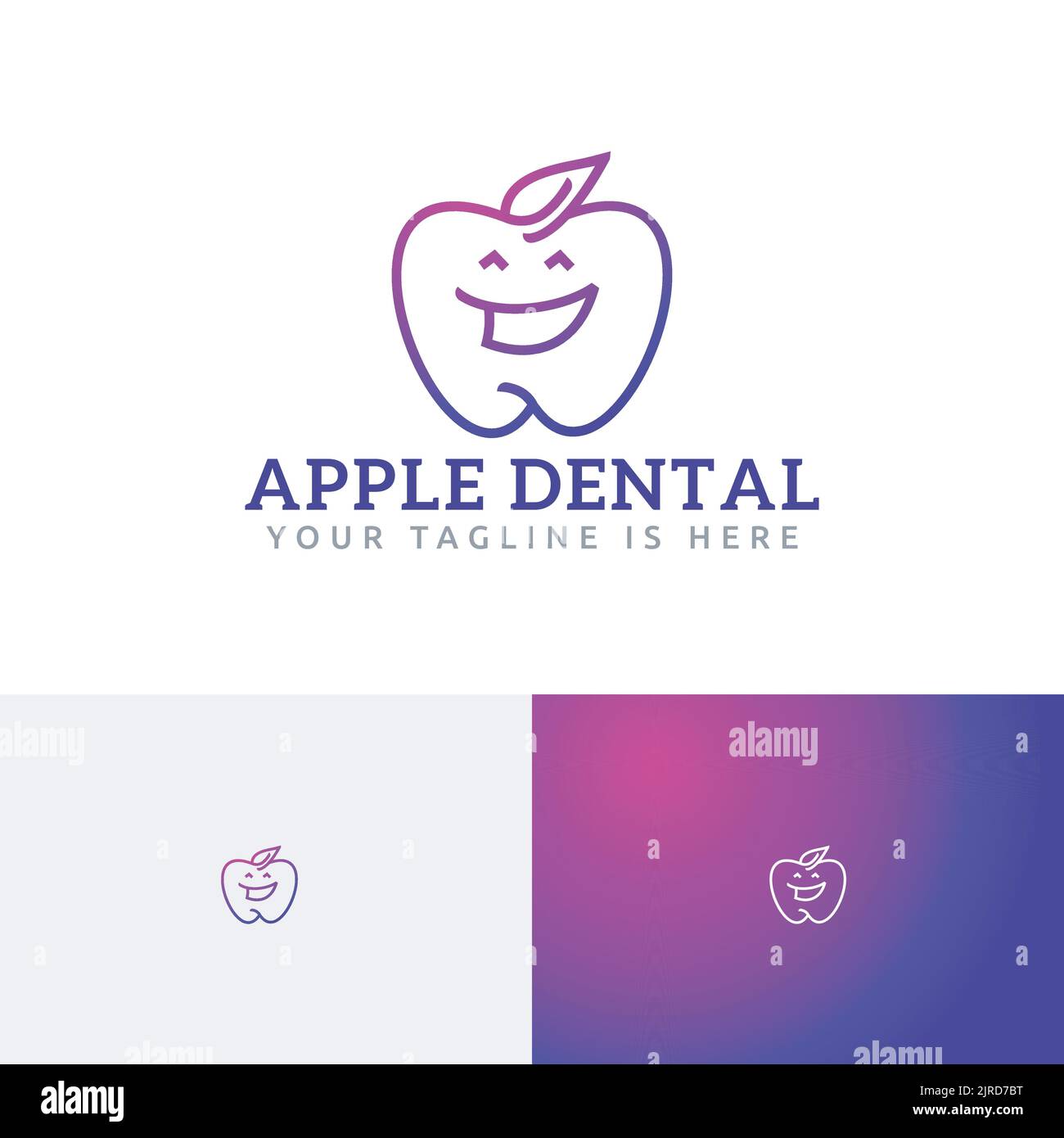 Logo Happy Cartoon Line per la clinica dentistica di Apple Illustrazione Vettoriale