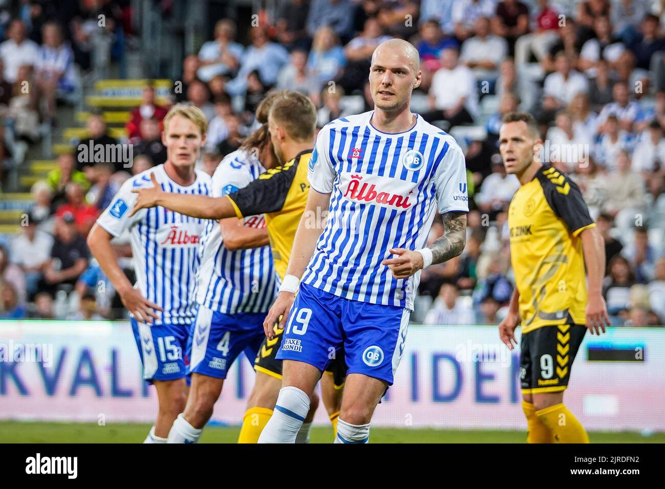 Odense, Danimarca. 22nd, agosto 2022. Aron Elis Thrandarson (19) di OB visto durante la partita Superliga del 3F tra Odense Boldklub e AC Horsens al Parco energetico Nature di Odense. (Photo credit: Gonzales Photo - Kent Rasmussen). Foto Stock