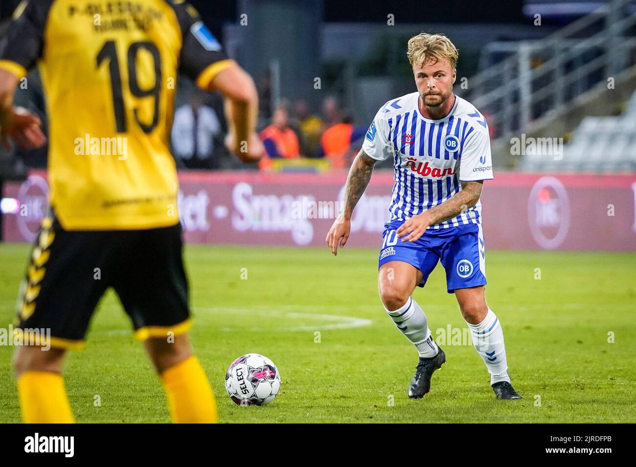 Odense, Danimarca. 22nd, agosto 2022. Sander Svendsen (10) di OB visto durante il Superliga match 3F tra Odense Boldklub e AC Horsens al Parco energetico della natura di Odense. (Photo credit: Gonzales Photo - Kent Rasmussen). Foto Stock