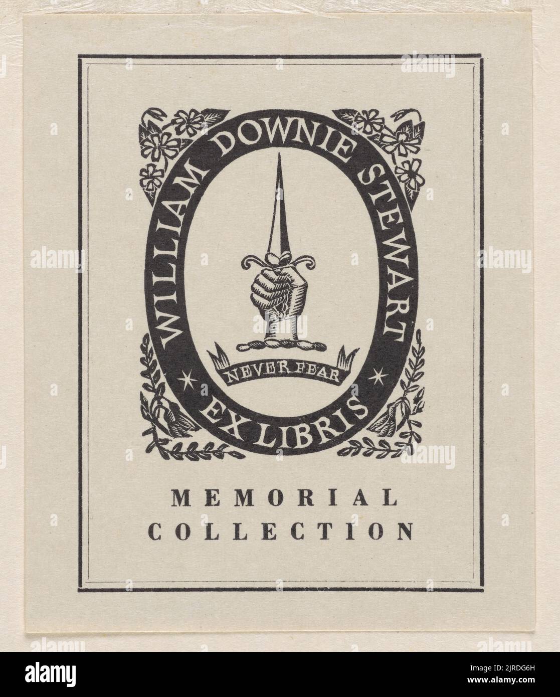 Bookplate: William Downie Stewart Memorial Collection. Ex libris., 1951, Wellington, di e Mervyn Taylor. Dono della signora e Henderson, 1987. Foto Stock