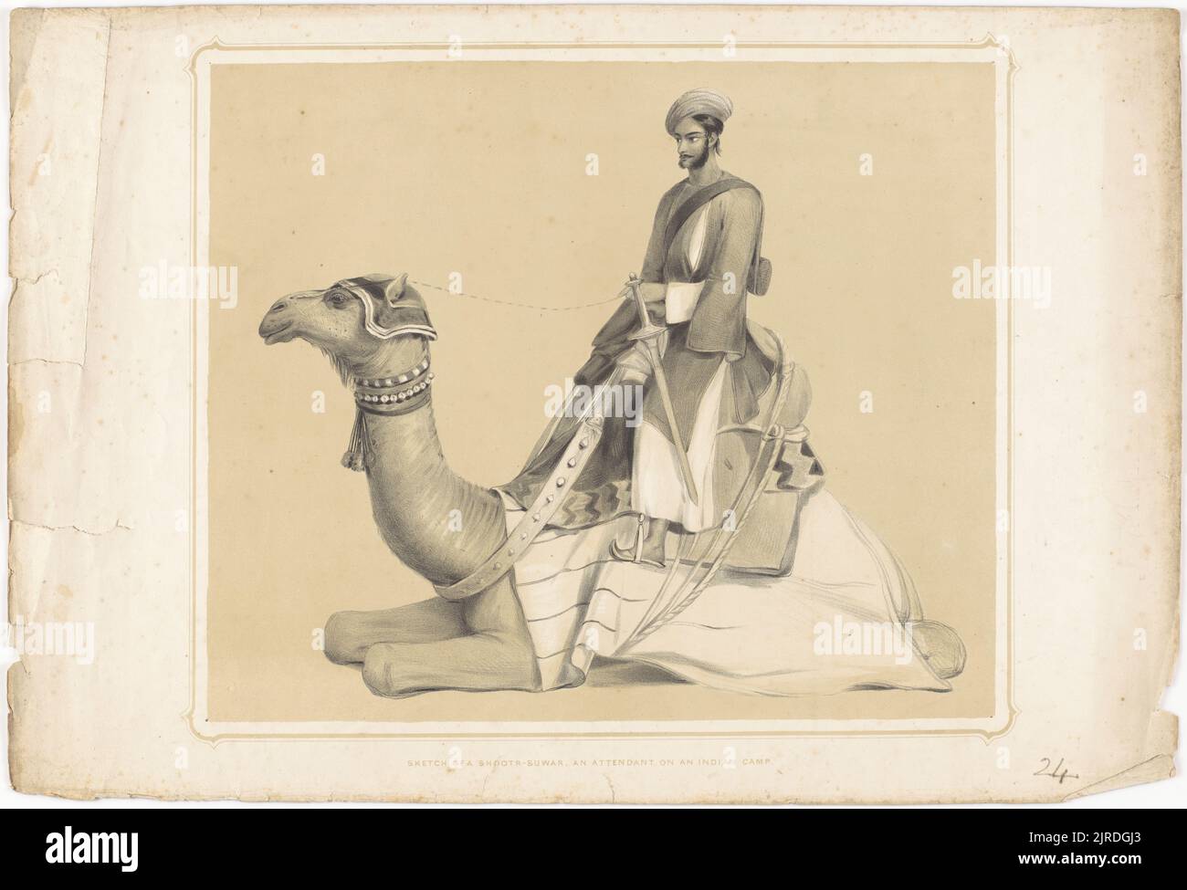 Schizzo di un Shootr-Suwar. Un assistente in un campo indiano. Da: Ritratti dei principi e del popolo dell'India, 1844, di Lowes Cato Dickinson, Emily Eden, J. Dickinson & Son, Charles Hullmandel. Foto Stock