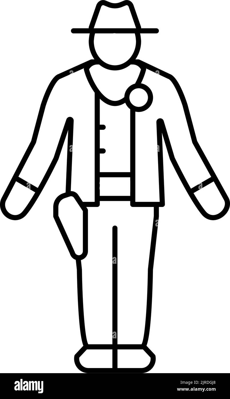 illustrazione vettoriale dell'icona della linea occidentale dello sceriffo Illustrazione Vettoriale