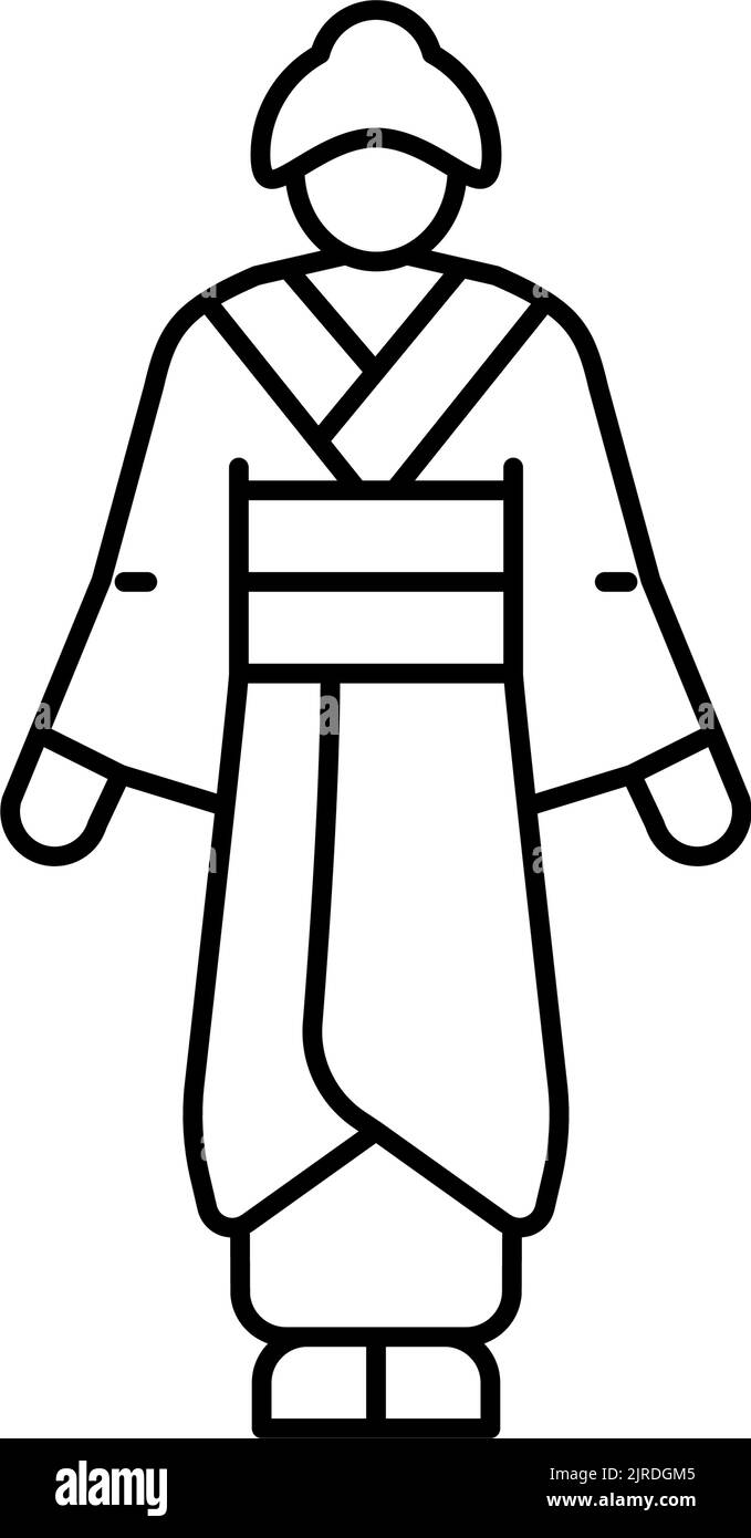 geisha donna linea icona vettore illustrazione Illustrazione Vettoriale