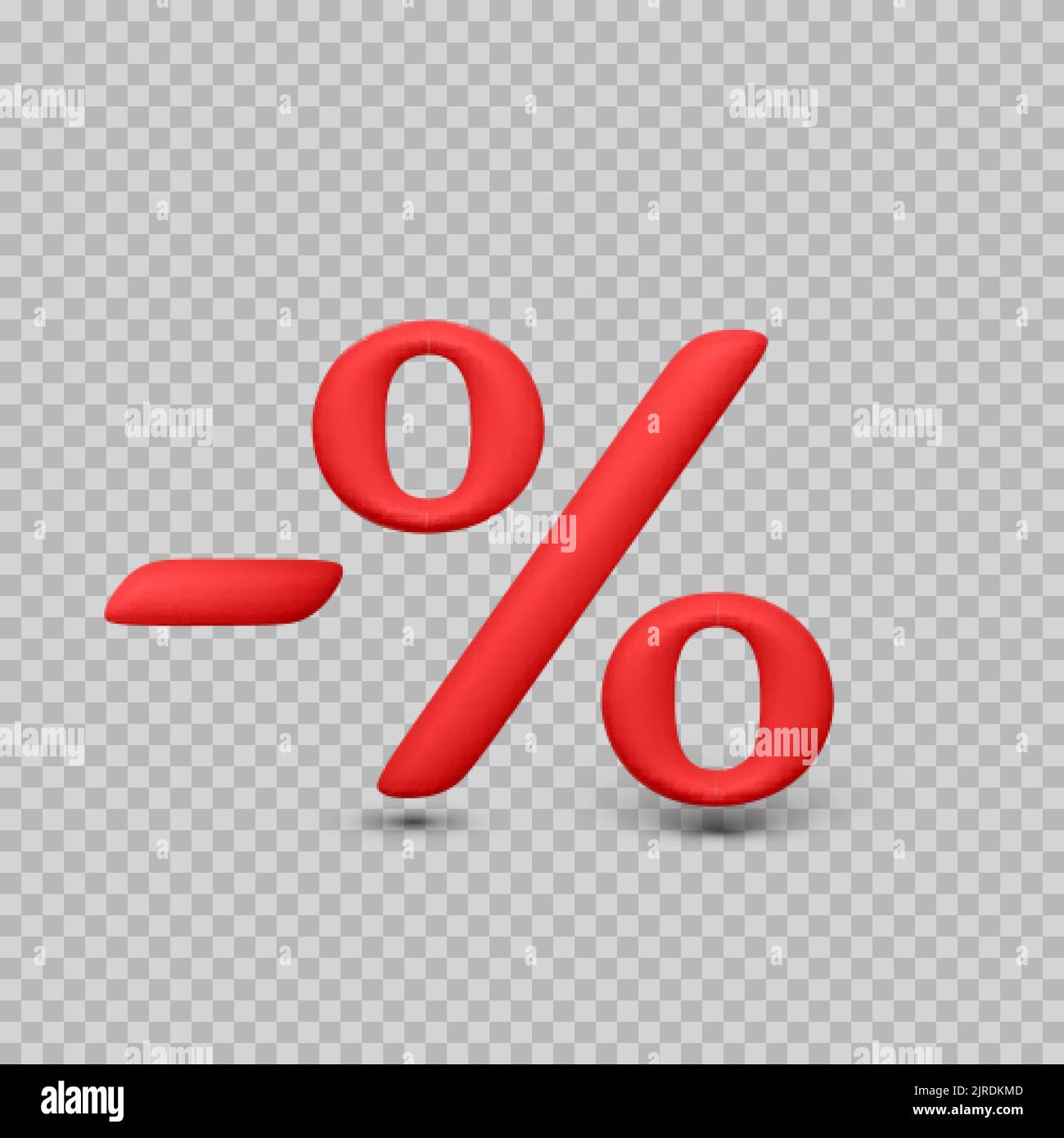 Carattere percentuale 3D con il segno meno. Simbolo percentuale rosso su sfondo trasparente. Illustrazione vettoriale Illustrazione Vettoriale
